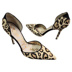Sam Edelman Delilah Genuine Calf Hair Leopard Print D'Orsay Pointed Toe Pumps
